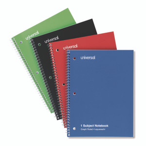 Universal Wirebound Notebook, 1-Subject, Quadrille Rule (4 sq/in), Assorted Cover Colors, (70) 10.5 x 8 Sheets, 4/Pack View Product Image