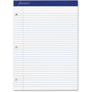 Ampad Double Sheet Writing Pad - 100 Sheets - Stapled - Both Side Ruling Surface - 0.28" Ruled - 15 lb Basis Weight Product Image 