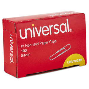 Universal Paper Clips, #1, Nonskid, Silver, 100 Clips/Box, 10 Boxes/Pack UNV72230 (UNV72230) View Product Image