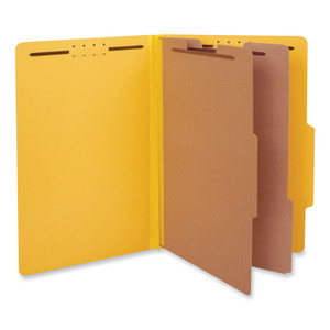 Universal Bright Colored Pressboard Classification Folders, 2" Expansion, 2 Dividers, 6 Fasteners, Legal Size, Yellow Exterior, 10/Box (UNV10314) View Product Image