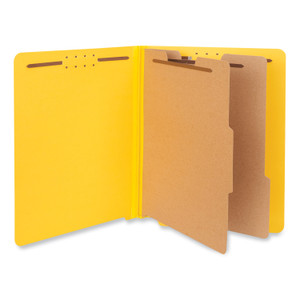 Universal Deluxe Six-Section Pressboard End Tab Classification Folders, 2 Dividers, 6 Fasteners, Letter Size, Yellow, 10/Box (UNV10319) View Product Image