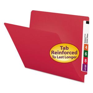 Smead Shelf-Master Reinforced End Tab Colored Folders, Straight Tabs, Letter Size, 0.75" Expansion, Red, 100/Box View Product Image