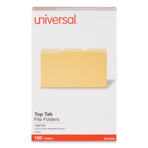 Universal Deluxe Colored Top Tab File Folders, 1/3-Cut Tabs: Assorted, Legal Size, Yellow/Light Yellow, 100/Box View Product Image