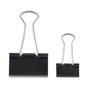 Universal Binder Clips with Storage Tub, (50) Small (0.75"), (10) Medium (1.25"), Black/Silver View Product Image