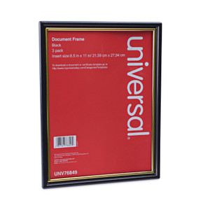 Universal All Purpose Document Frame, 8.5 x 11 Insert, Black/Gold, 3/Pack (UNV76849) View Product Image