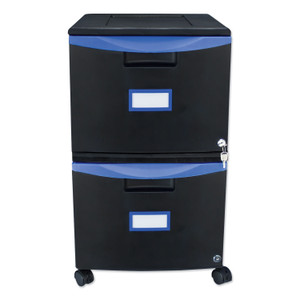 Storex Two-Drawer Mobile Filing Cabinet, 2 Legal/Letter-Size File Drawers, Black/Blue, 14.75" x 18.25" x 26" View Product Image