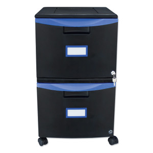 Storex Two-Drawer Mobile Filing Cabinet, 2 Legal/Letter-Size File Drawers, Black/Blue, 14.75" x 18.25" x 26" (STX61314U01C) View Product Image