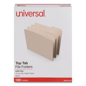 Universal Top Tab File Folders, 1/3-Cut Tabs: Right Position, Letter Size, 0.75" Expansion, Manila, 100/Box (UNV12123) View Product Image