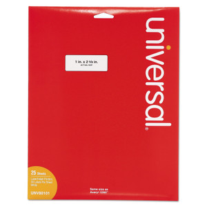 Universal White Labels, Inkjet/Laser Printers, 1 x 2.63, White, 30/Sheet, 25 Sheets/Pack View Product Image