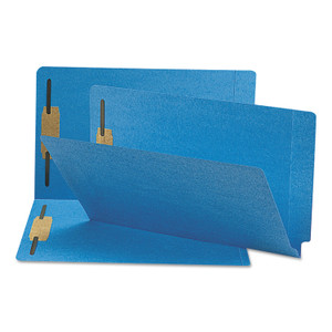 Smead Heavyweight Colored End Tab Fastener Folders, 0.75" Expansion, 2 Fasteners, Legal Size, Blue Exterior, 50/Box View Product Image