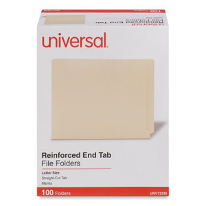 Universal Deluxe Reinforced End Tab Folders, Straight Tabs, Letter Size, 0.75" Expansion, Manila, 100/Box View Product Image