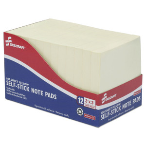 AbilityOne 7530011167867, SKILCRAFT Self-Stick Note Pad, 3" x 3", Yellow, 100 Sheets/Pad, 12 Pads/Pack View Product Image