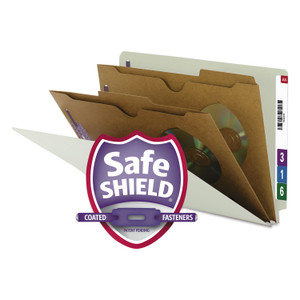 Smead X-Heavy End Tab Pressboard Classification Folders, Six SafeSHIELD Fasteners, 2 Dividers, Legal Size, Gray-Green, 10/Box View Product Image