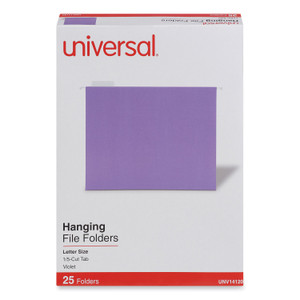 Universal Deluxe Bright Color Hanging File Folders, Letter Size, 1/5-Cut Tabs, Violet, 25/Box (UNV14120) View Product Image