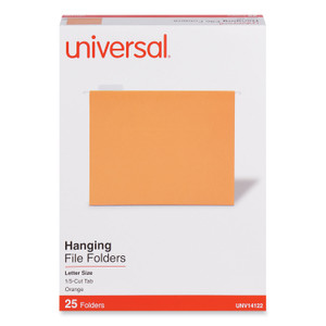 Universal Deluxe Bright Color Hanging File Folders, Letter Size, 1/5-Cut Tabs, Orange, 25/Box Product Image 