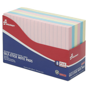 AbilityOne 7530014560684 SKILCRAFT Self-Stick Note Pad Set, Note Ruled, 4" x 6", Assorted Colors, 100 Sheets/Pad, 6 Pads/Pack (NSN4560684) View Product Image