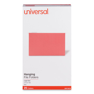 Universal Deluxe Bright Color Hanging File Folders, Legal Size, 1/5-Cut Tabs, Red, 25/Box View Product Image