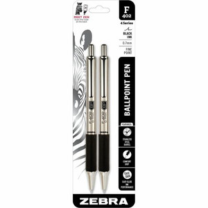 Zebra STEEL 4 Series F-402 Retractable Ballpoint Pen - 0.7 mm Fine Pen Point - Refillable - Retractable - Black Ink - Stainless Steel Barrel Product Image 