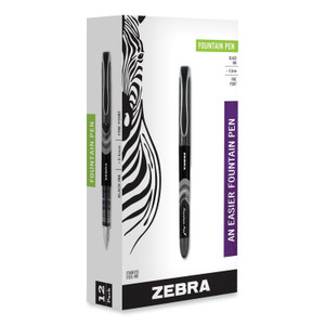 Zebra Fountain Pen, Fine 0.6 mm, Black Ink, Black/Gray Barrel, 12/Pack View Product Image