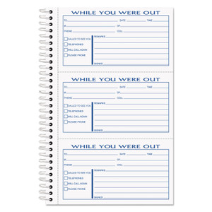 TOPS Spiralbound Message Book, Two-Part Carbonless, 5 x 2.83, 3 Forms/Sheet, 300 Forms Total (TOP4006) View Product Image