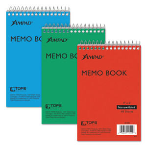 Ampad Memo Pads, Narrow Rule, Assorted Cover Colors, 40 White 4 x 6 Sheets, 3/Pack (TOP45094) View Product Image