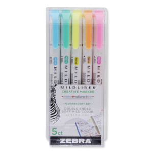 Zebra Mildliner Double Ended Highlighter, Assorted Ink Colors, Bold-Chisel/Fine-Bullet Tips, Assorted Barrel Colors, 5/Pack (ZEB78105) View Product Image