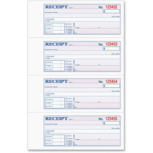 TOPS Money/Rent Receipt Book - 2 Part - Carbonless Copy - 2.75" x 7.25" Sheet Size - Assorted Sheet(s) - Blue Print Color - (TOP46816) Product Image 