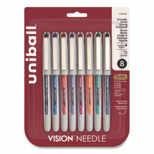 uniball VISION Needle Rollerball Pen, Stick, Fine 0.7 mm, Assorted Ink and Barrel Colors, 8/Pack View Product Image