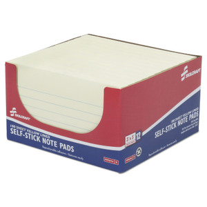 AbilityOne 7530013464849, SKILCRAFT Self-Stick Note Pad, Note Ruled, 3" x 5", Yellow, 100 Sheets/Pad, 12 Pads/Pack View Product Image