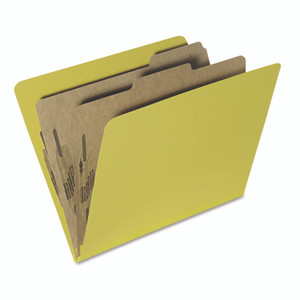 AbilityOne 7530015567918, SKILCRAFT Pressboard Top Tab Classification Folder, 2 Dividers, 6 Fasteners, Letter Size, Yellow, 10/Box View Product Image