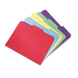AbilityOne 7530015664143 SKILCRAFT Recycled File Folders, 1/3-Cut 2-Ply Tabs: Assorted, Letter, 0.75" Expansion, Assorted Colors, 100/BX (NSN5664143) View Product Image