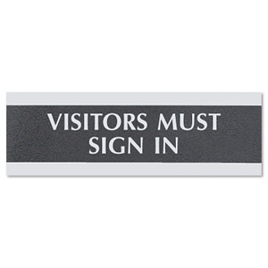Headline Sign Century Series Office Sign, VISITORS MUST SIGN IN, 9 x 3, Black/Silver (USS4763) View Product Image