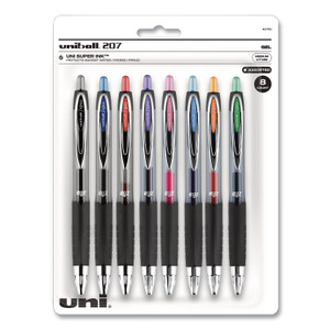 uniball Signo 207 Gel Pen, Retractable, Medium 0.7 mm, Assorted Ink Colors, Black Barrel, 8/Pack (UBC40110) View Product Image
