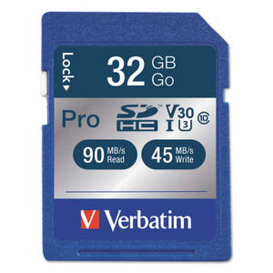 Verbatim 32GB Pro 600X SDHC Memory Card, UHS-I V30 U3 Class 10 (VER98047) View Product Image