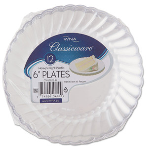 WNA Classicware Plastic Plates, 6" dia, Clear, 12/Pack, 15 Packs/Carton View Product Image