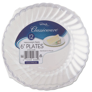 WNA Classicware Plastic Plates, 6" dia, Clear, 12/Pack, 15 Packs/Carton (WNARSCW61512) View Product Image