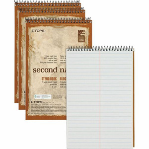 TOPS Second Nature Spiral Steno Notebook - 70 Sheets - Spiral - 0.34" Ruled - 15 lb Basis Weight - 6" x 9" Sheet Size Product Image 
