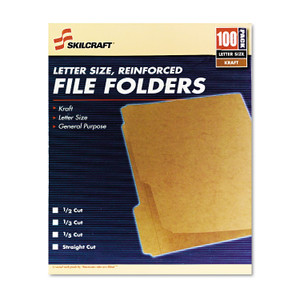 AbilityOne 7530006630031, SKILCRAFT Medium File Folder, Straight Tabs, Letter Size, 0.75" Expansion, Brown, 100/Box View Product Image