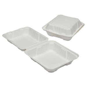 AbilityOne 7350016646908, SKILCRAFT Clamshell Hinged Lid ToGo Food Containers, 8 x 8 x 3, White, Paper, 200/Box View Product Image