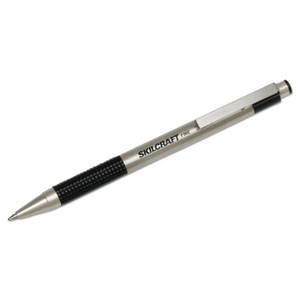 AbilityOne 7520016661050 SKILCRAFT Zebra Ballpoint Pen, Retractable, Fine 0.7 mm, Black Ink, Stainless Steel Barrel, 2/Pack (NSN6661050) View Product Image