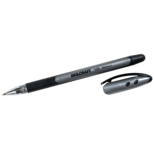 AbilityOne 7520014220318 SKILCRAFT 100 Ballpoint Pen, Stick, Medium 1 mm, Black Ink, Gray/Black Barrel, Dozen (NSN4220318) View Product Image