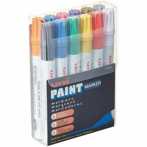 uniball™ uni-Paint PX-20 Oil-Based Paint Marker - Medium Marker Point - Blue, Red, Green, Yellow, Black, White, Silver, Gold, Violet, Pink, Light Blue, ... Ink - Oil Based - White Barrel Product Image 