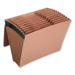 AbilityOne 7530016819290 SKILCRAFT Expanding File with Flap, Jan-Dec, 9" Expansion, 12 Sections, 1/3-Cut Tabs, Letter Size, Brown (NSN6819894) View Product Image