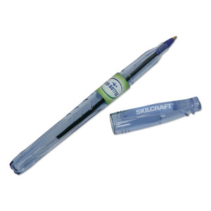 AbilityOne 7520016827166 SKILCRAFT Recycled Water Bottle Ballpoint Pen, Stick, Fine 0.5 mm, Blue Ink, Clear Barrel, Dozen (NSN6827166) View Product Image