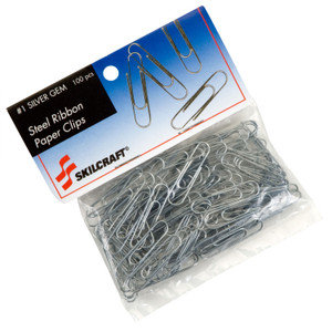 AbilityOne 7510014676738 SKILCRAFT Paper Clips, #1, Smooth, Silver, 100/Pack (NSN4676738) View Product Image