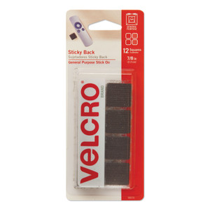 VELCRO Brand Sticky-Back Fasteners, Removable Adhesive, 0.88" x 0.88", Black, 12/Pack (VEK90072) View Product Image