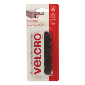 VELCRO Brand Sticky-Back Fasteners, Removable Adhesive, 0.63" dia, Black, 15/Pack (VEK90069) View Product Image