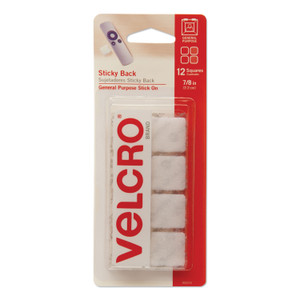 VELCRO Brand Sticky-Back Fasteners, Removable Adhesive, 0.88" x 0.88", White, 12/Pack (VEK90073) View Product Image