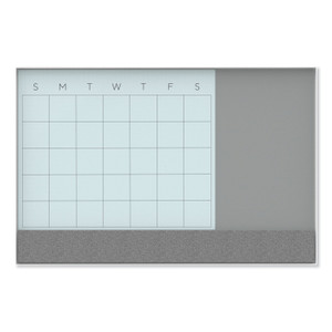U Brands 3N1 Magnetic Glass Dry Erase Combo Board, 35 x 23, Month View, Gray/White Surface, White Aluminum Frame (UBR3197U0001) View Product Image