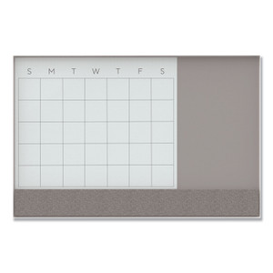 U Brands 3N1 Magnetic Glass Dry Erase Combo Board, 47 x 35, Month View, Gray/White Surface, White Aluminum Frame (UBR3198U0001) View Product Image